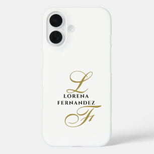 Monogram White Gold Black Elegant Minimalist Chic  iPhone 16 Case