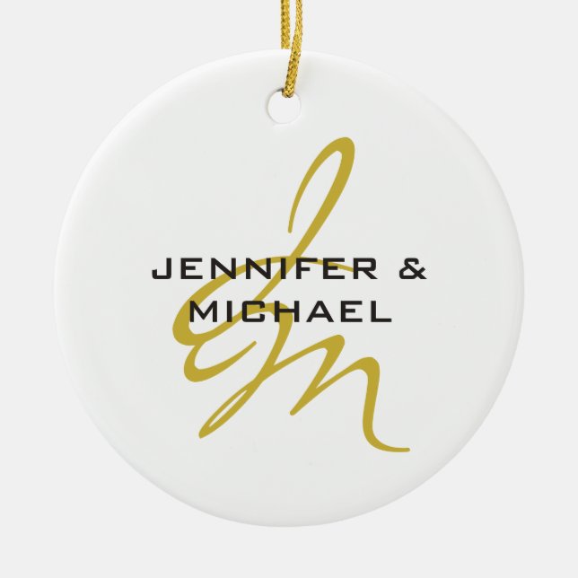 Monogram White Gold Colour Plain Modern Minimalist Ceramic Ornament (Front)