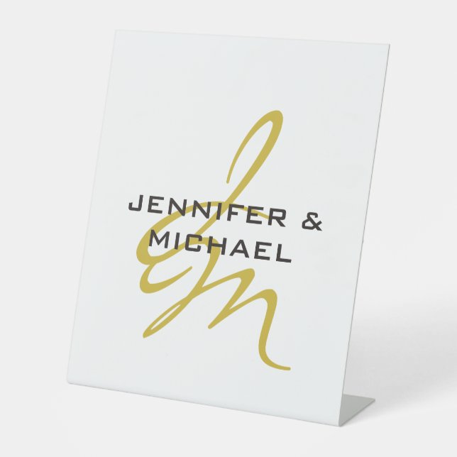 Monogram White Gold Colour Plain Modern Minimalist Pedestal Sign (Front)