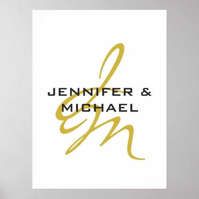 Monogram White Gold Colour Plain Modern Minimalist Poster (Front)