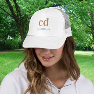 Monogram white gold name elegant modern trucker hat