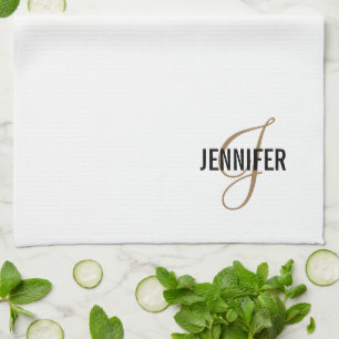 Monogram White Gold Script élégant serviette de cu