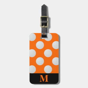 Monogram White Golf Balls, Orange Luggage Tag