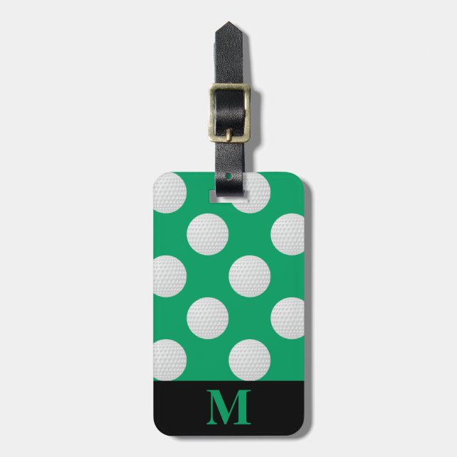 Monogram White Golf Balls, Shamrock Green Luggage Tag (Front Vertical)