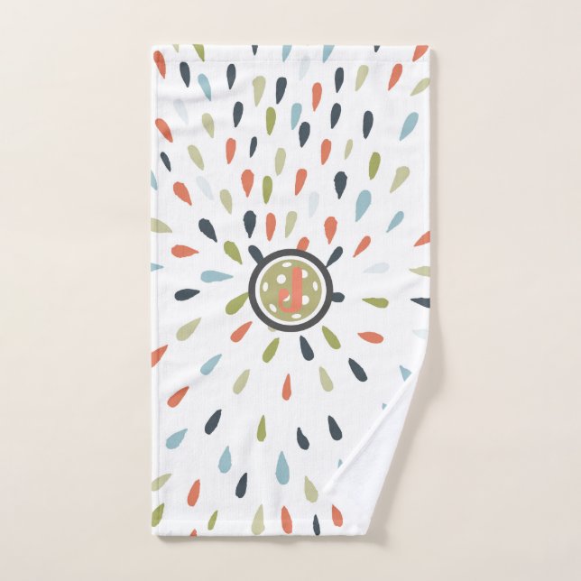 Monogram White Green Blue Orange Pickle Ball Hand Towel (Hand Towel)