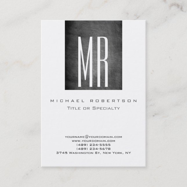Monogram White Grey Chalkboard Large Business Card (Front)