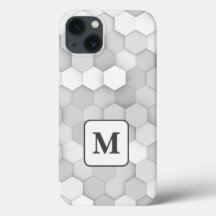Monogram White & Grey Geometric Hexagon Pattern