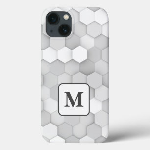Monogram White & Grey Geometric Hexagon Pattern iPhone 13 Case