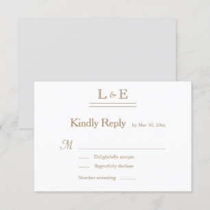 Monogram White Grey Gold Ampersand Wedding RSVP Invitation