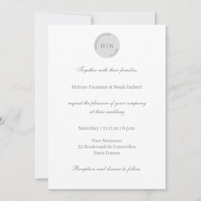 Monogram White Grey Modern Minimalist Wedding Invitation (Front)