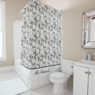 Monogram White Grey Swan Floral Elegant Stylish
