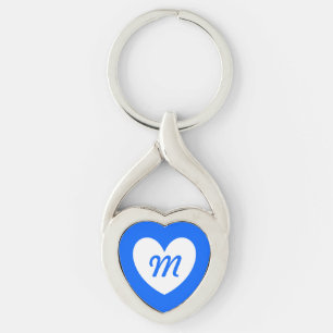 Monogram White heart on blue Keychain