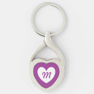 Monogram White heart on Cactus Flower purple Keychain