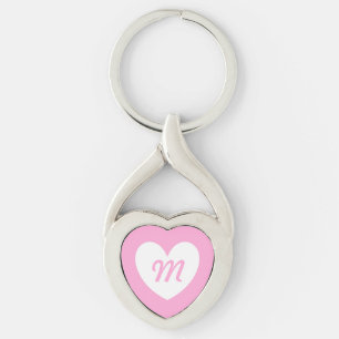 Monogram White heart on Cotton Candy Pink Keychain