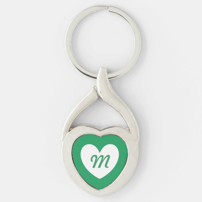 Monogram White heart on Kelly green Keychain (Front)