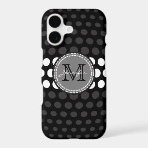 Monogram White & Jet Polka Dots Pattern