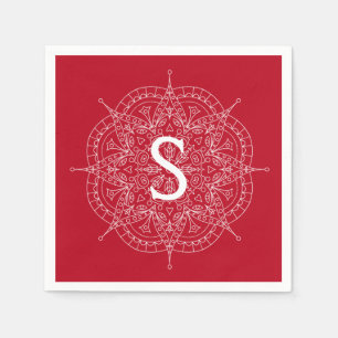 Monogram White Lace On Red Paper Plate Napkin