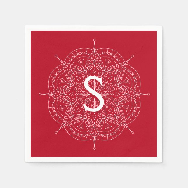 Monogram White Lace On Red Paper Plate Napkin (Front)
