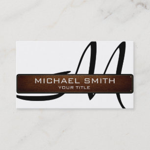 Monogram White Modern Leather Look Business Card
