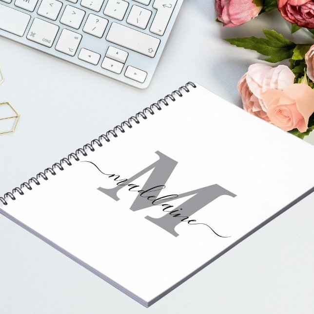 Monogram White Notebook Custom Initial & Name (Creator Uploaded)