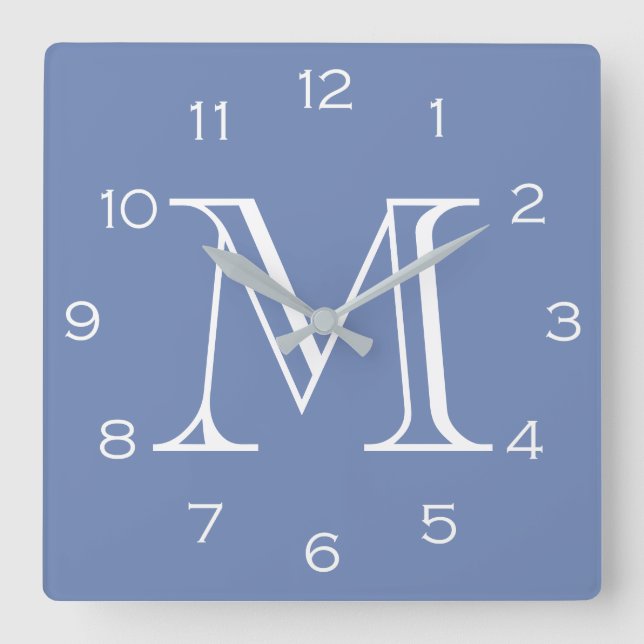 Monogram White Numbers On Blue wccnt Square Wall Clock (Front)