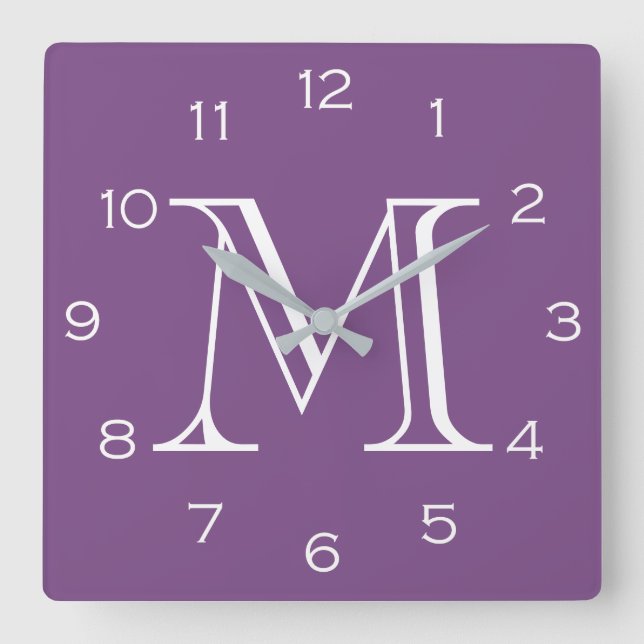 Monogram White Numbers On Purple Wall Clock arc3 (Front)