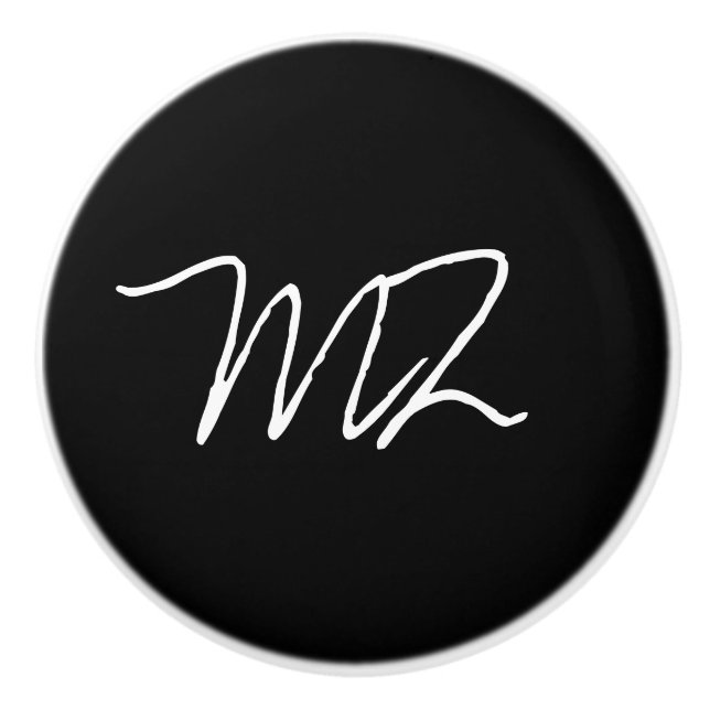 Monogram White on Black Ceramic Knob (Front)