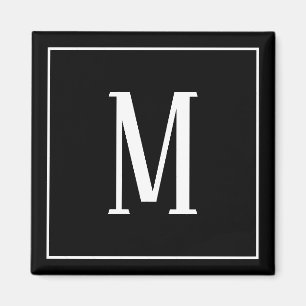 Monogram White on Black Square Magnet
