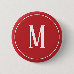 Monogram White on Dark Red Round Button