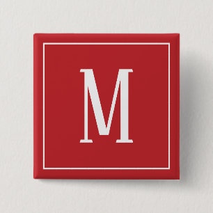 Monogram White on Dark Red Square Button