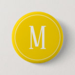 Monogram White on Golden Yellow Round Button<br><div class="desc">A round button with a white monogram on a golden yellow background. Customize the button with your own initial or initials,  colours,  among other options.</div>