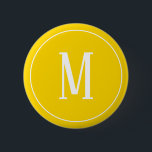 Monogram White on Golden Yellow Round Button<br><div class="desc">A round button with a white monogram on a golden yellow background. Customize the button with your own initial or initials,  colours,  among other options.</div>