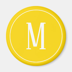 Monogram White on Golden Yellow Round Magnet