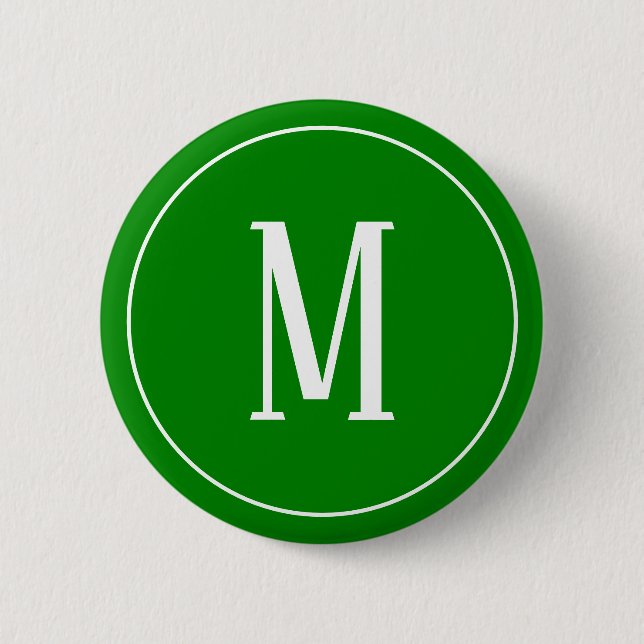 Monogram White on Green Round Button (Front)