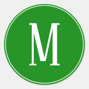 Monogram White on Green Round Sticker