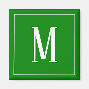 Monogram White on Green Square Magnet