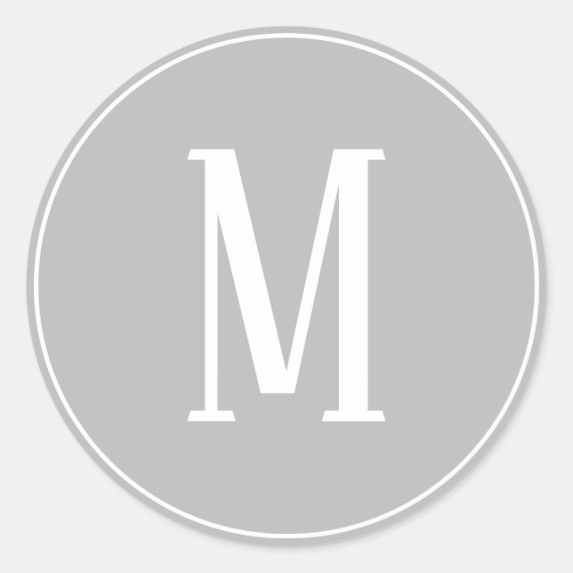 Monogram White on Grey Round Sticker (Front)