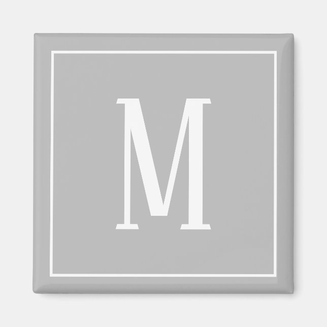 Monogram White on Grey Square Magnet (Front)