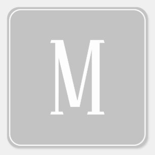 Monogram White on Grey Square Sticker