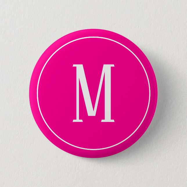 Monogram White on Hot Pink Round Button (Front)