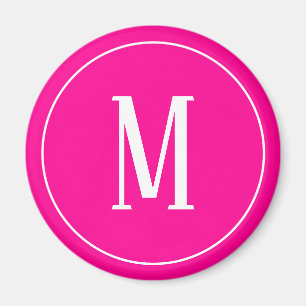 Monogram White on Hot Pink Round Magnet