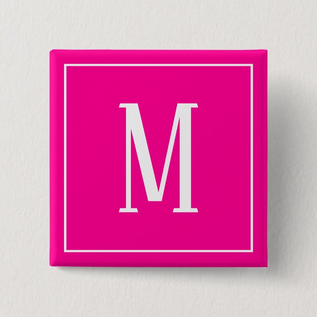 Monogram White on Hot Pink Square Button (Front)