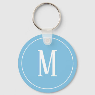 Monogram White on Light Blue Keychain