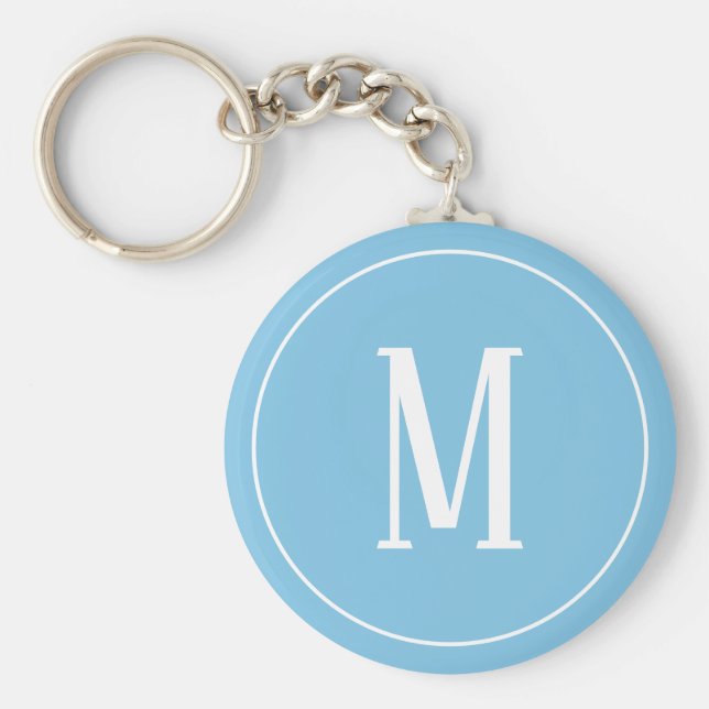 Monogram White on Light Blue Keychain (Front)