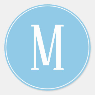Monogram White on Light Blue Round Sticker