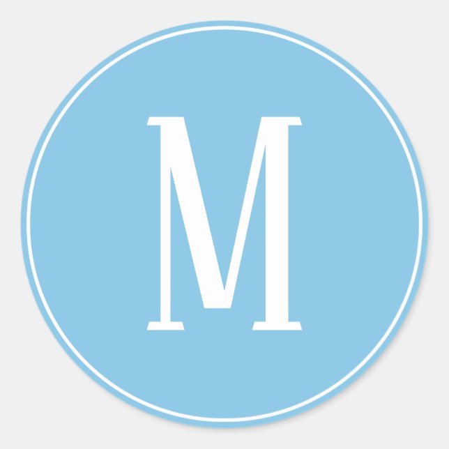 Monogram White on Light Blue Round Sticker (Front)