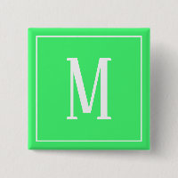 Monogram White on Light Green Square Button