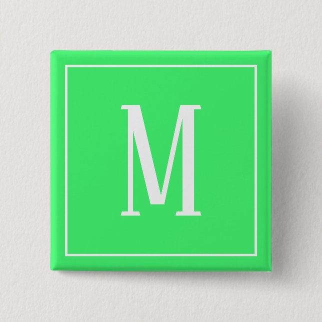 Monogram White on Light Green Square Button (Front)