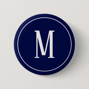 Monogram White on Navy Blue Round Button