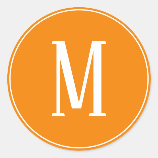 Monogram White on Orange Round Sticker (Front)